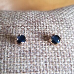 Dark Blue Sapphire Sterling Silver 925 Post Earrings
